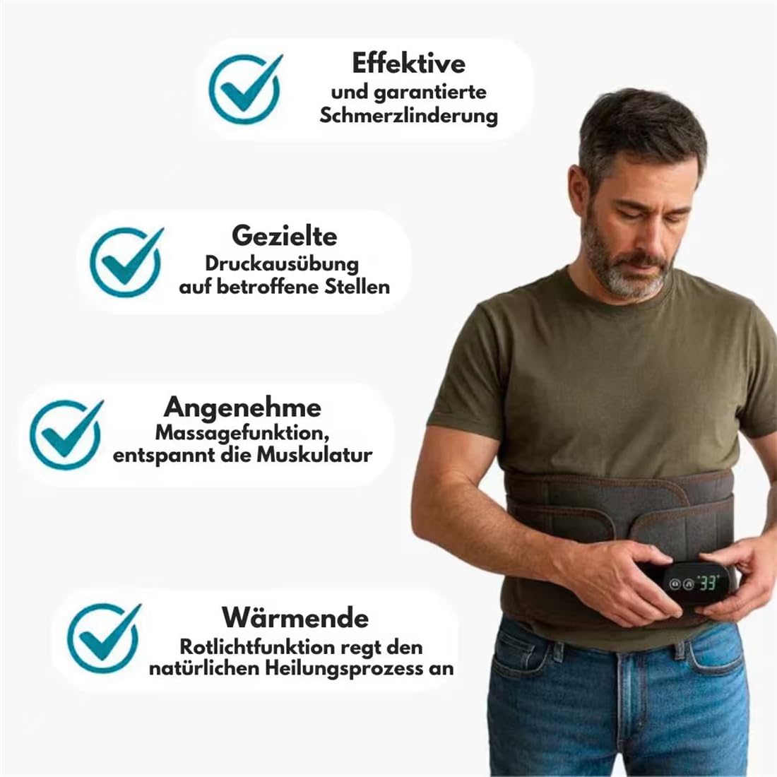 Damen und Herren Orthopädischer Rückengurt mit Rotlicht-, Wärme- & Vibrationstherapie – Verstellbarer Lendengurt 70–132cm zur Schmerzlinderung bei Rücken & Bandscheiben