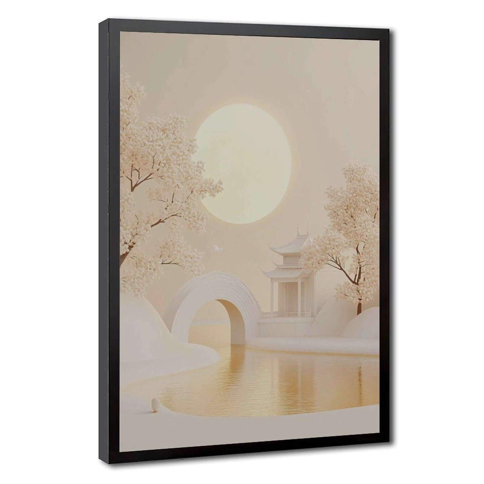 Bareronor Golden Moon Bridge Japanese Canvas Poster Bedroom Decor Landscape Office Room Decor Gift 24" L X 36" W