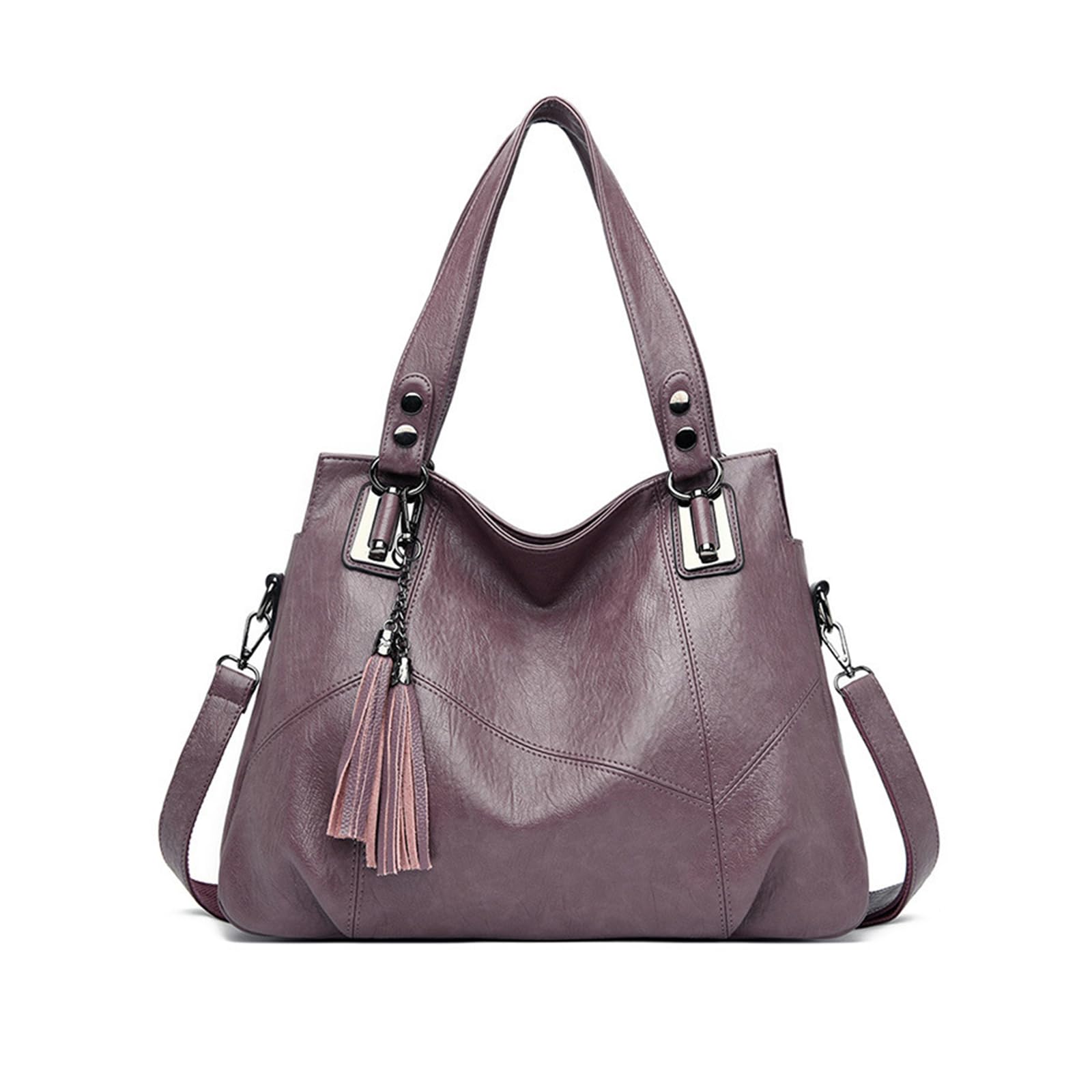 NICOLE & DORIS Sac à main en cuir PU souple pour femme, sac à bandoulière à longue bandoulière, grand sac à bandoulière avec pompon