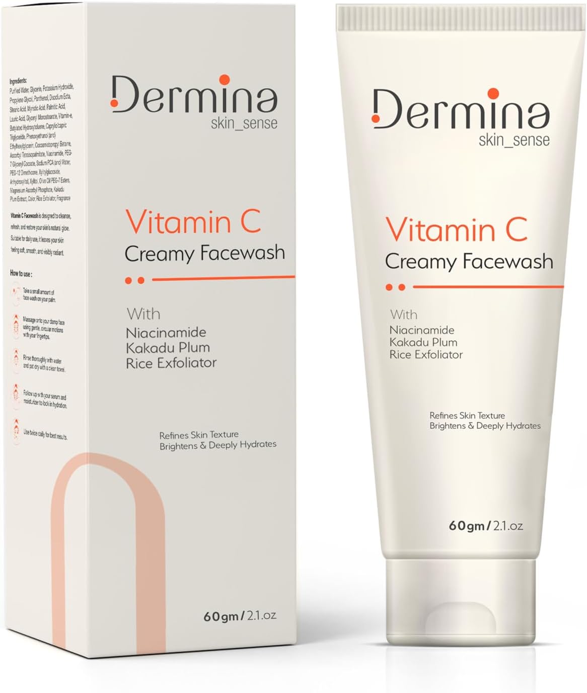 Dermina Natural Vitamin C Clean & Brighhten Skin Oil Free Look Instant Glow Face Wash