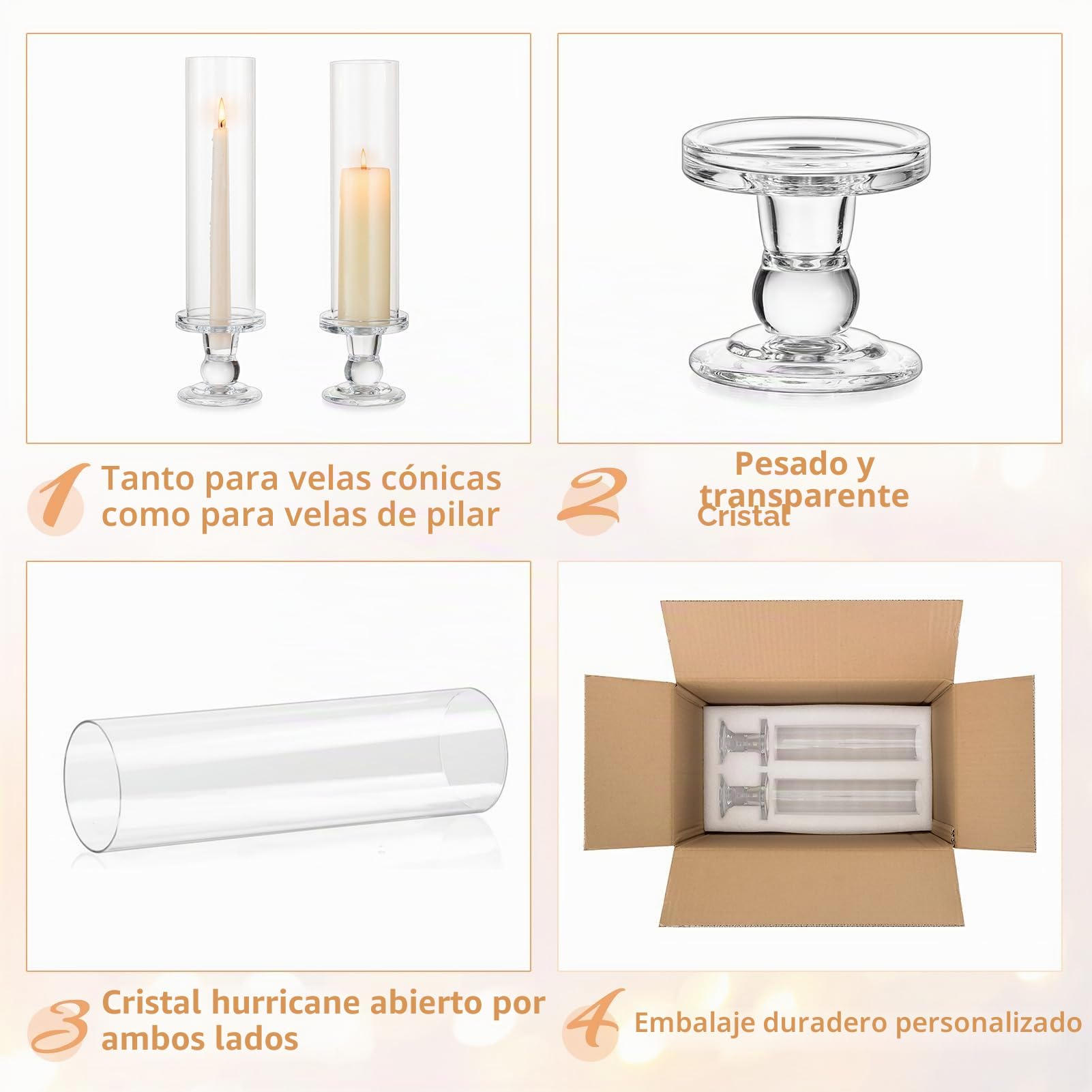 NUPTIO Huracán de Vidrio Candelabros - 10 Piezas Pilar Candelabro Cilindro Candelabro para Vela Cónica 35cm Transparente Alto Candelabro con Vidrio Abierto Centros de Mesa para Bodas