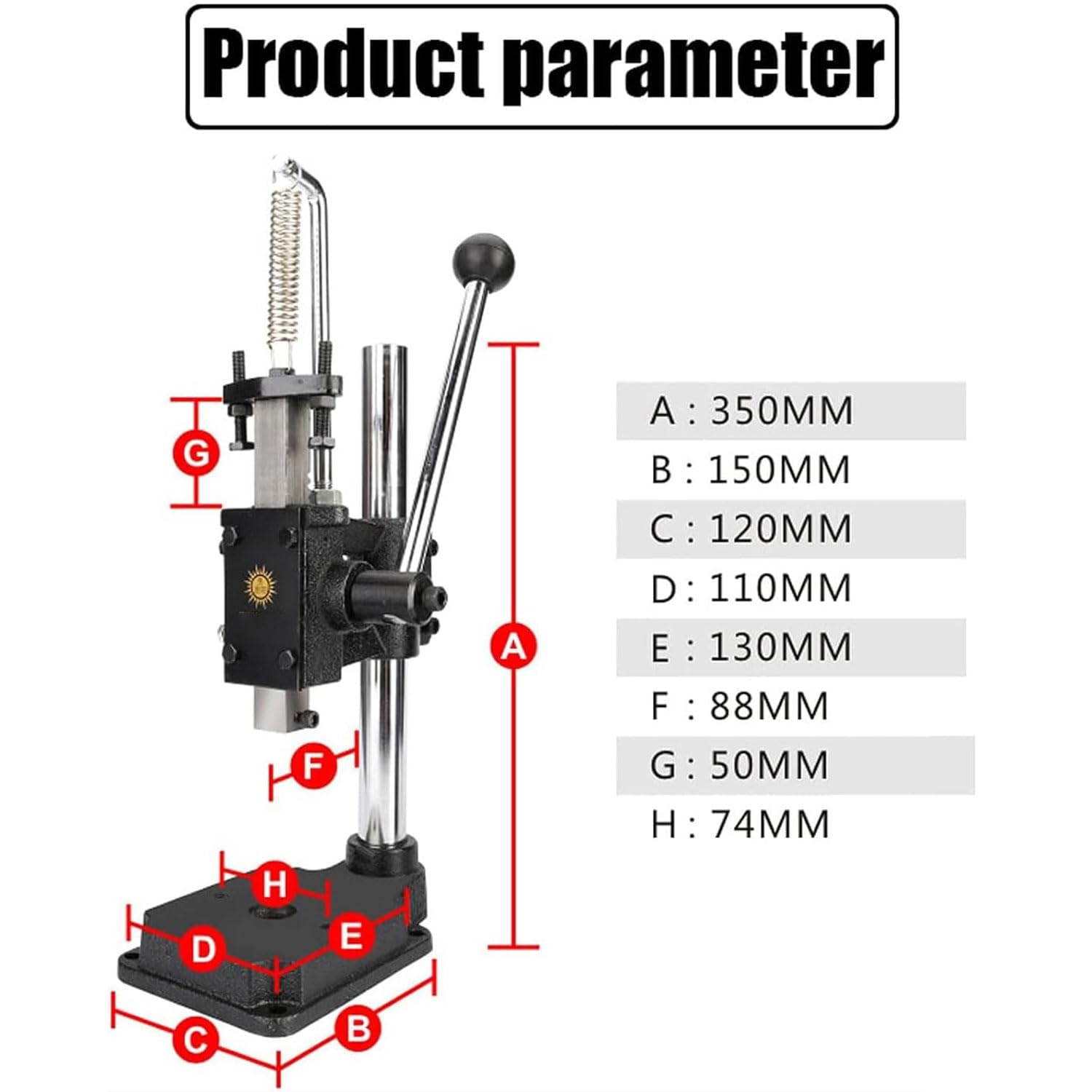 Pressa manuale per pergolato con piastra di scala, mandrino e piastra di supporto, pressa idraulica a mano per cuscinetti industriali, strumento perforatore multifunzione resistente per pelle