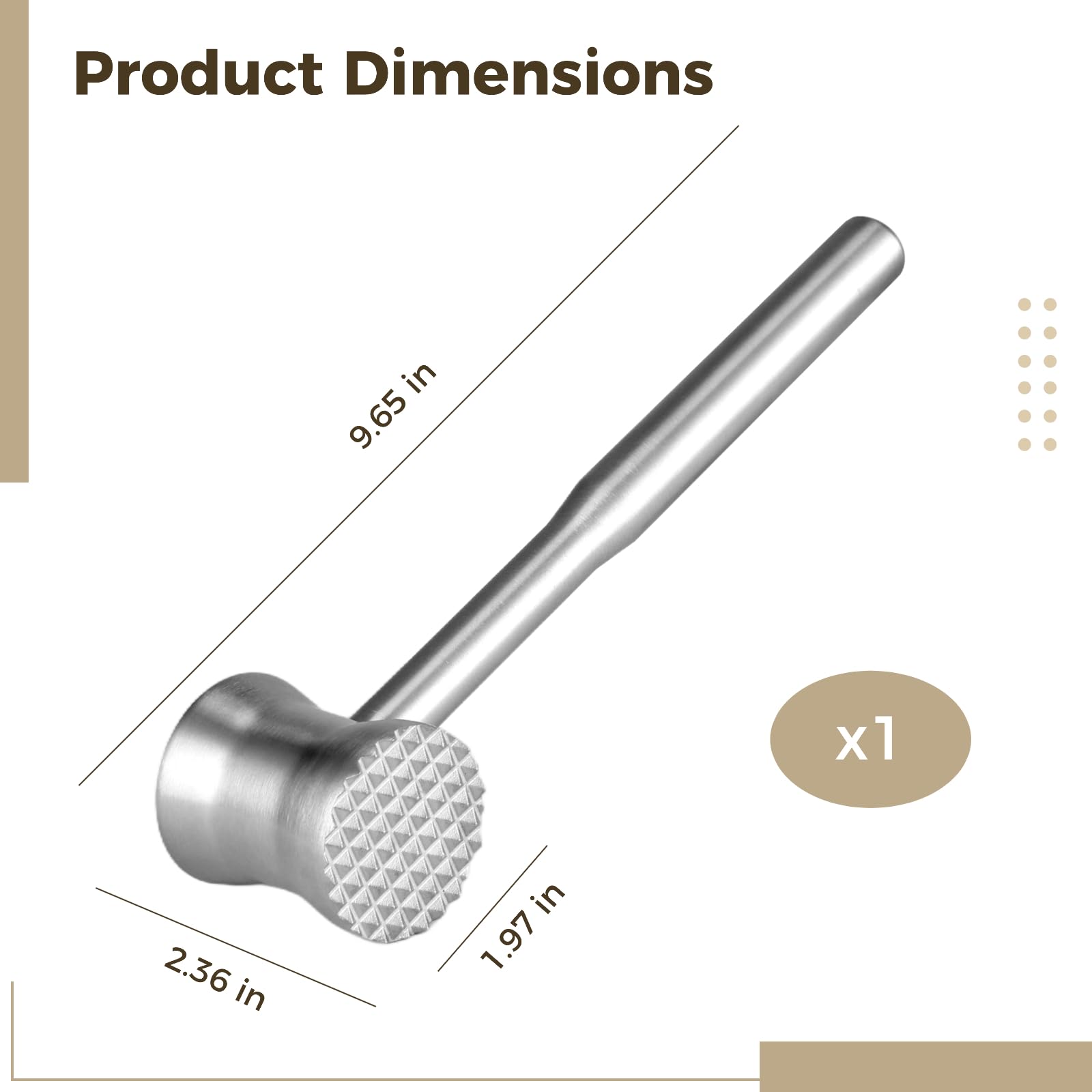 Fleischklopfer aus 304 Edelstahl, 24,5 cm beidseitiger Fleischhammer, ergonomischer Griff, zum Zartklopfen von Steak, Hähnchen und mehr