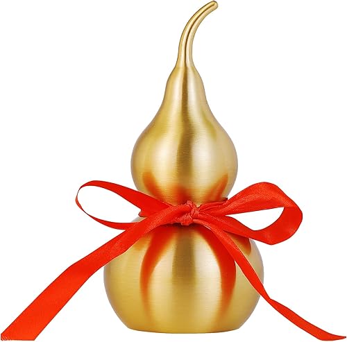 PAKUNDAS Feng Shui Wu Lou - Calabaza de latón con tira de la suerte roja para decoración de decoración del hogar de prosperidad 787 pulgadas de alto