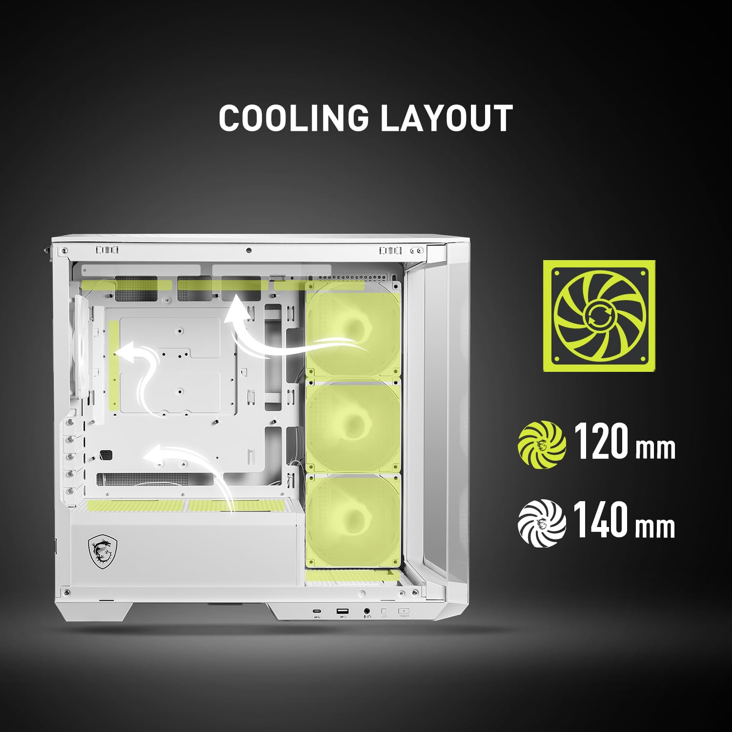MSI MAG PANO M100R PZ White - Case per PC da gioco Mid-Tower Premium - Pannello laterale in vetro temperato - Ventole ARGB da 120 mm - Supporto per raffreddamento a liquido fino a 360 mm - Custodia di
