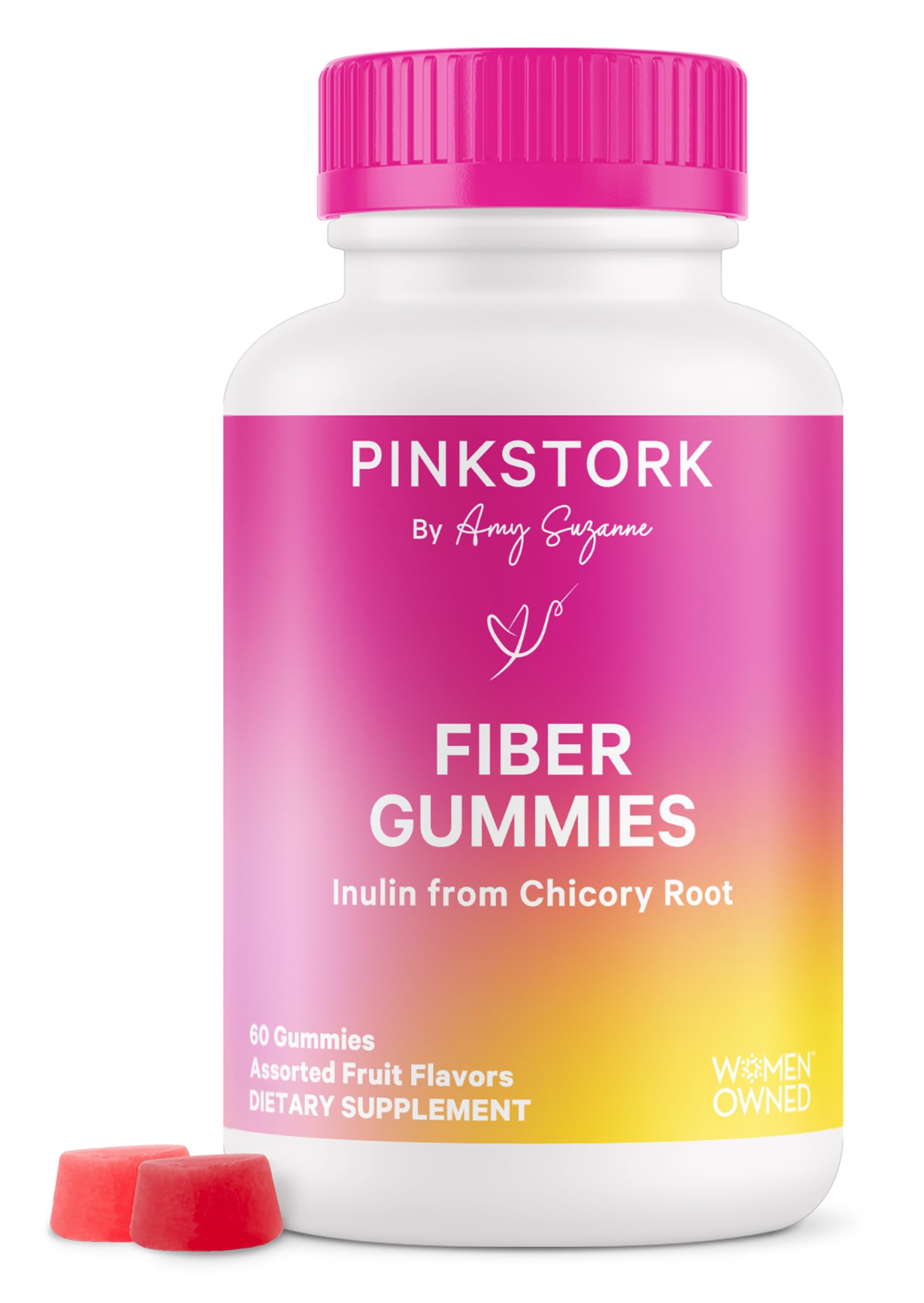 Pink Stork Prenatal Fiber Gummies for Women - 3g Prebiotic Inulin from Chicory Root - Natural Pregnancy & Postpartum Stool Softeners for Constipation & Digestive Health - 60 Vegan Fiber Chews