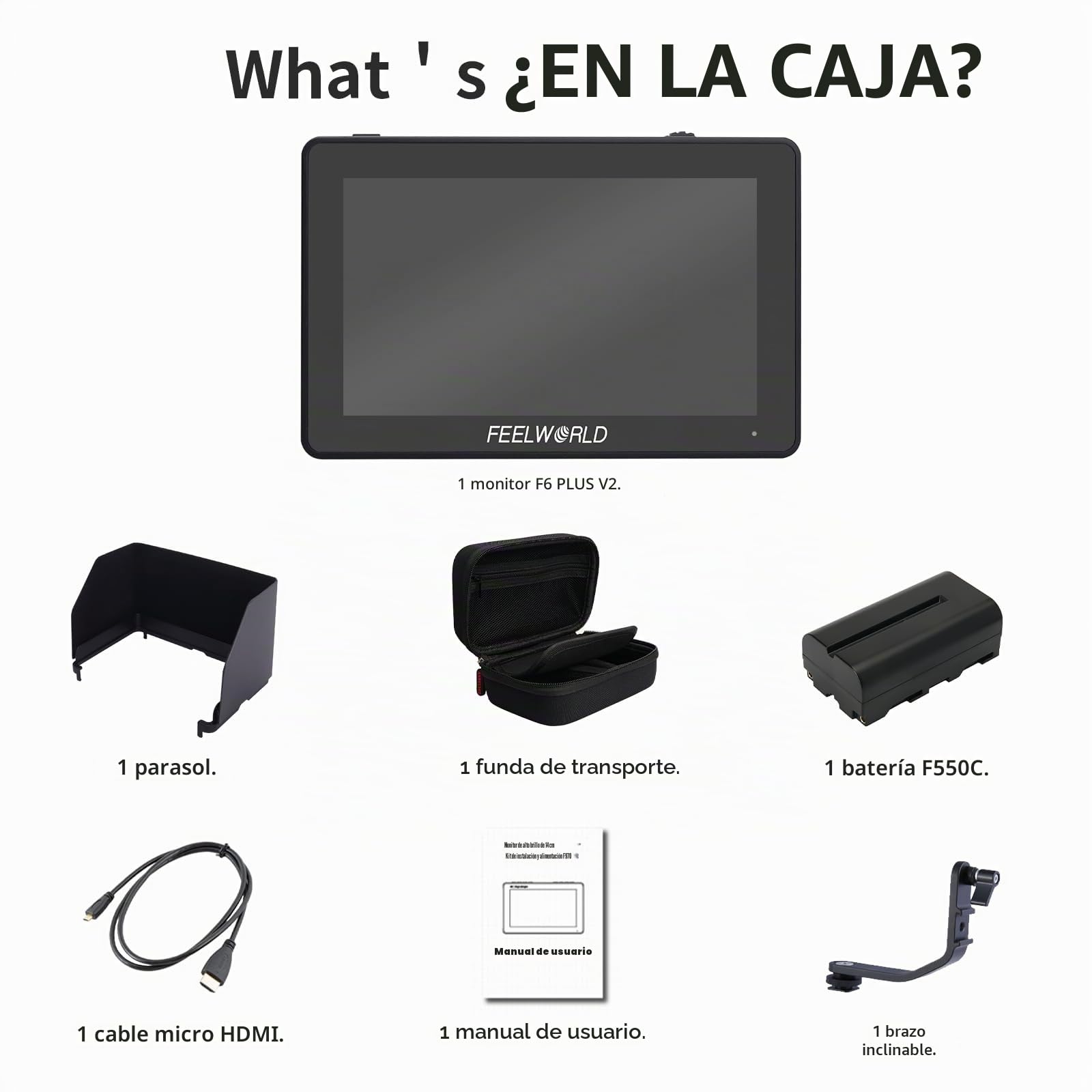 FEELWORLD F6 Plus V2 6 Pulgadas Monitor de Campo para cámara,HDR Touch Screen with 3D LUT,Captura de Pantalla Sharp,Full HD 1920x1080 IPS 4K HDMI Loop in/out DSLR,Batería y Funda de Almacenamiento