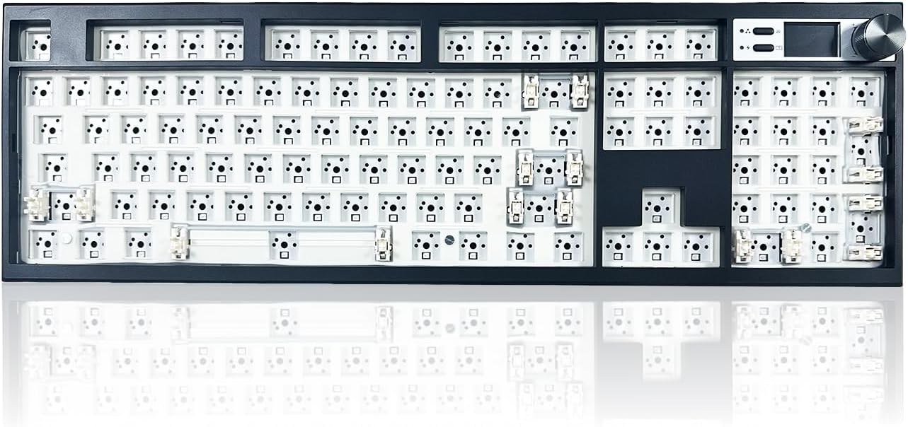 GMK104 Mechanical Keyboard Barebones,VIA Programmable Wireless BT5.0/2.4G/Type-C Gasket Mounted HotSwap Custom Barebones Keyboard Kit Full Size RGB Gaming DIY Key Board with Screen&Knob (Black)