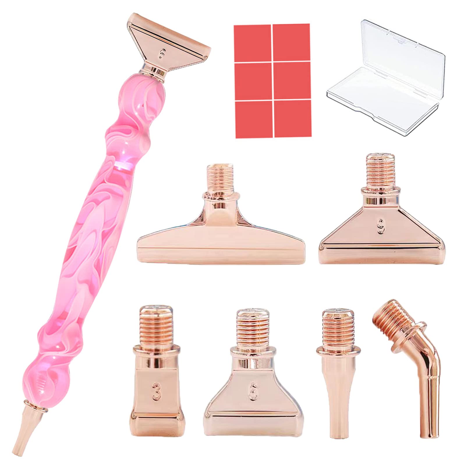 14pcs Rose Tips Metal Screw Thread Diamond Painting Pen Kits, a Diamond Art Pen, 6pcs Tips, 6 Glue Clays, 5D Diamond Painting Accessories Tools for DIY Craft, Comfort Grip ( Pink)