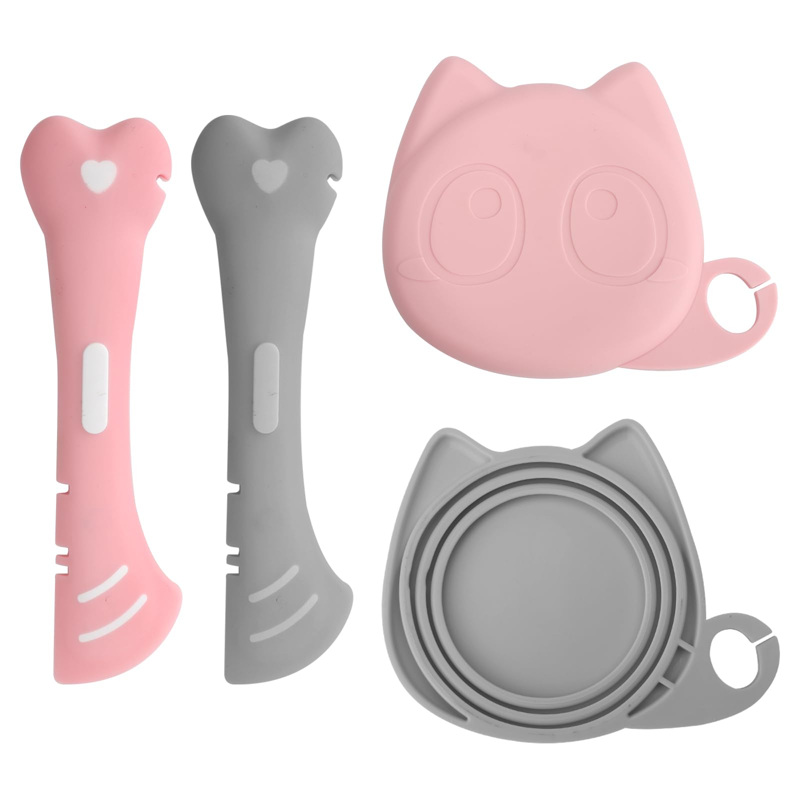 Set di 2 cucchiai per cibo per gatti, multifunzionali, apriscatole e custodia in silicone senza BPA, per alimenti per animali domestici, gatti, cani, alimenti per animali domestici