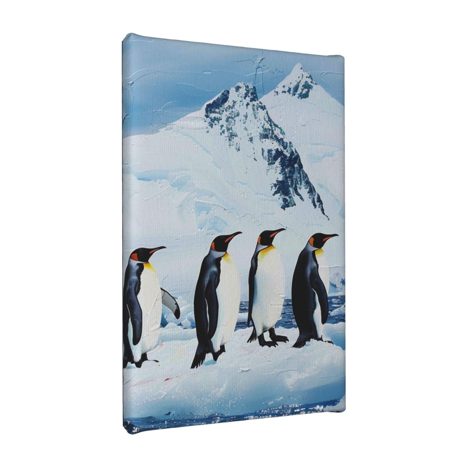 YKLJG Penguins On The Iceberg Printed Wall Art Canvas Painting 20x30 CM Wooden Framed Picture Painting Artwork Prints for Bedroom Kitchen Home Office Decor