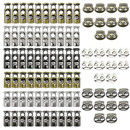 Woohome 90 Pz Agujero de Cuerda Doble, 3 Color Cierre de Cordón, Tope de Cordon de Metal Tope de Palanca de Resorte para Mochilas, Ropa Deportiva