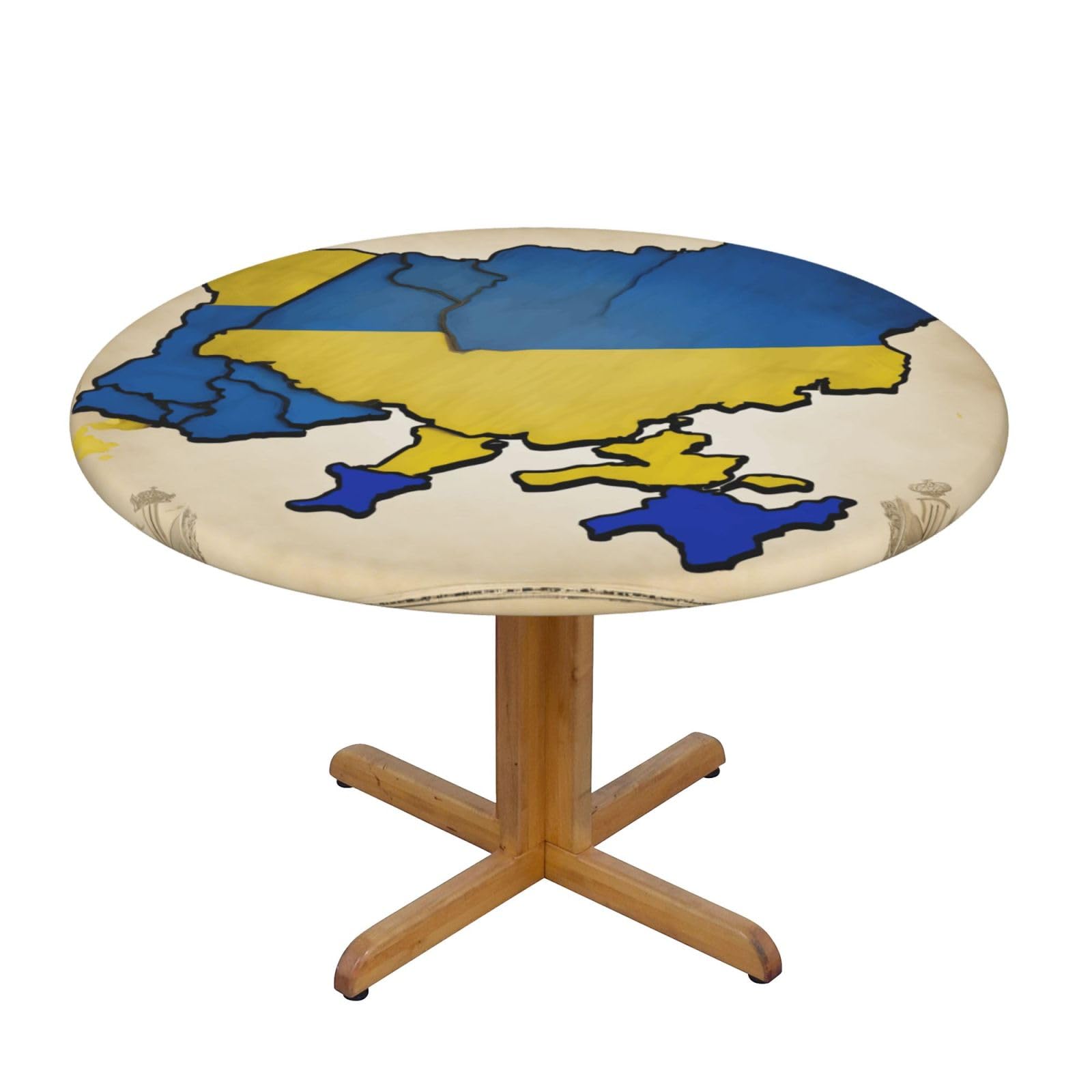 DUWAA Ukraine Topographic Map Print Oxford Fitted Table Cover For Patio Picnic, Waterproof Round Tablecloth For Home And Outdoor