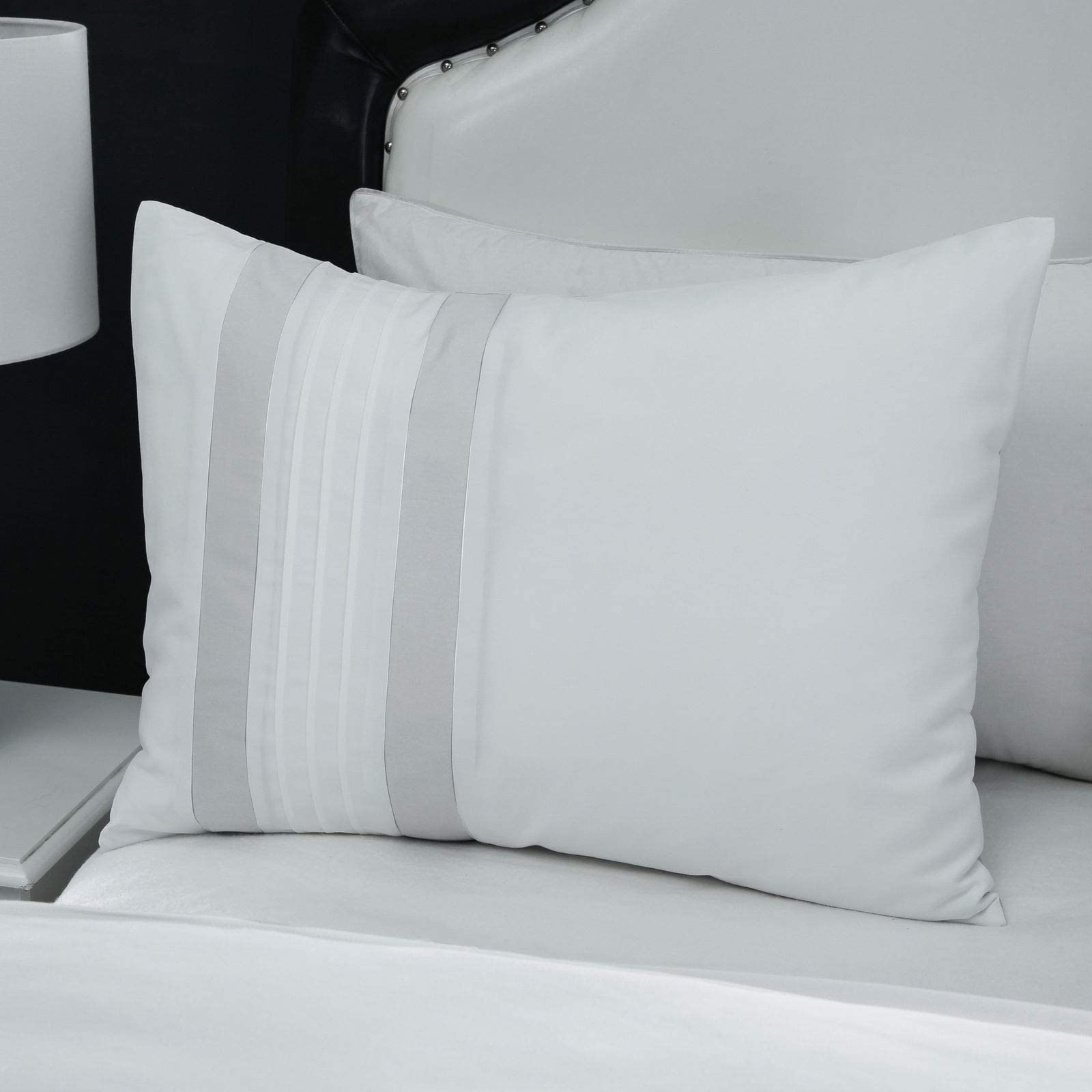 Chezmoi Collection Ariel - Set di biancheria da letto in ciniglia, 7 pezzi, motivo geometrico, ricamato, plissettato, a righe, colore: grigio