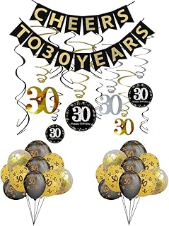 30th Birthday Party Decorations KIT - Cheers to 30 Years Banner, Sparkling Celebration 30 Hanging Swirls,Gold and Black Latex 30 Birthday Balloons, Perfect 30 Years Old Party Supplies 30th Anniversary Decorations - coolthings.us