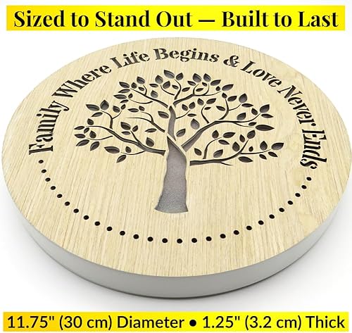 Miniatura 6 de UNIDECO Arte de pared de árbol de la vida, redondo de madera de 11.75 pulgadas, regalo familiar, decoración para colgar, luces LED de madera a