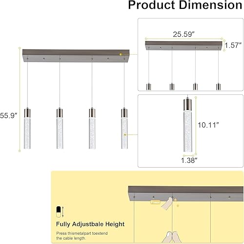 Miniatura 2 de Lámpara colgante para isla de cocina con control remoto y regulable, moderna lámpara colgante de níquel cepillado para comedor 3000K4000K6000K