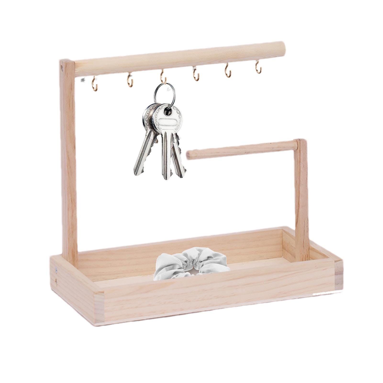 Cuenco para llaves, bandeja para llaves para mesa de entrada,Llaveros con soporte para pendientes | Bandeja de tocador de baño, organizador de encimera con 6 ganchos para llave de entrada y billetera