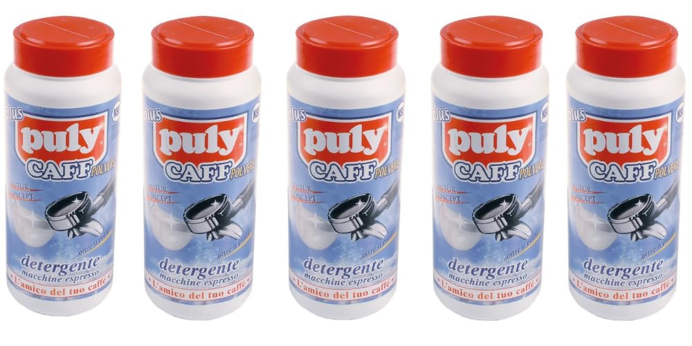 PULY CAFF Plus Reiniger für Kaffeemaschine (900 g x5), Kaffeefettreiniger, Reinigungspulver, NSF, powder zur Reinigung von Filter, Siebträger und Brühgruppe, 5 Dose 900 g
