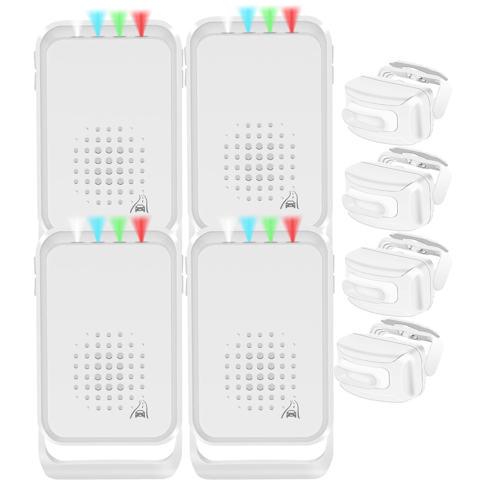 NineLeaf Bewegungsmelder Mit Alarm, Bewegungsmelder Klingel, Tür Alarm,4 LED-Leuchten, IP64, 918 ft Übertragungsreichweite für Zuhause, Unternehmen, Lager, Büro,4PK