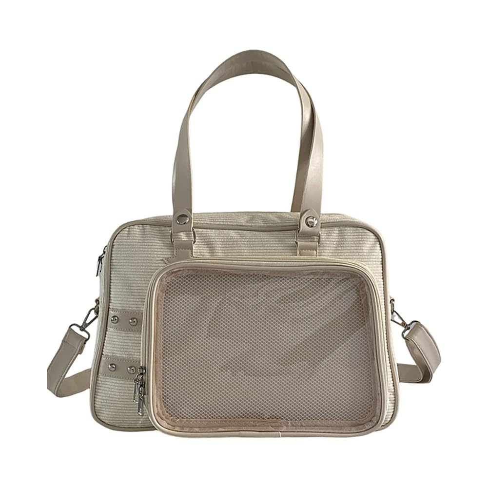 Large Capacity Square Ita Bag, Japanese Transparent Corduroy Shoulder Purse, Kawaii JK Uniform Crossbody Bag Messenger Tote