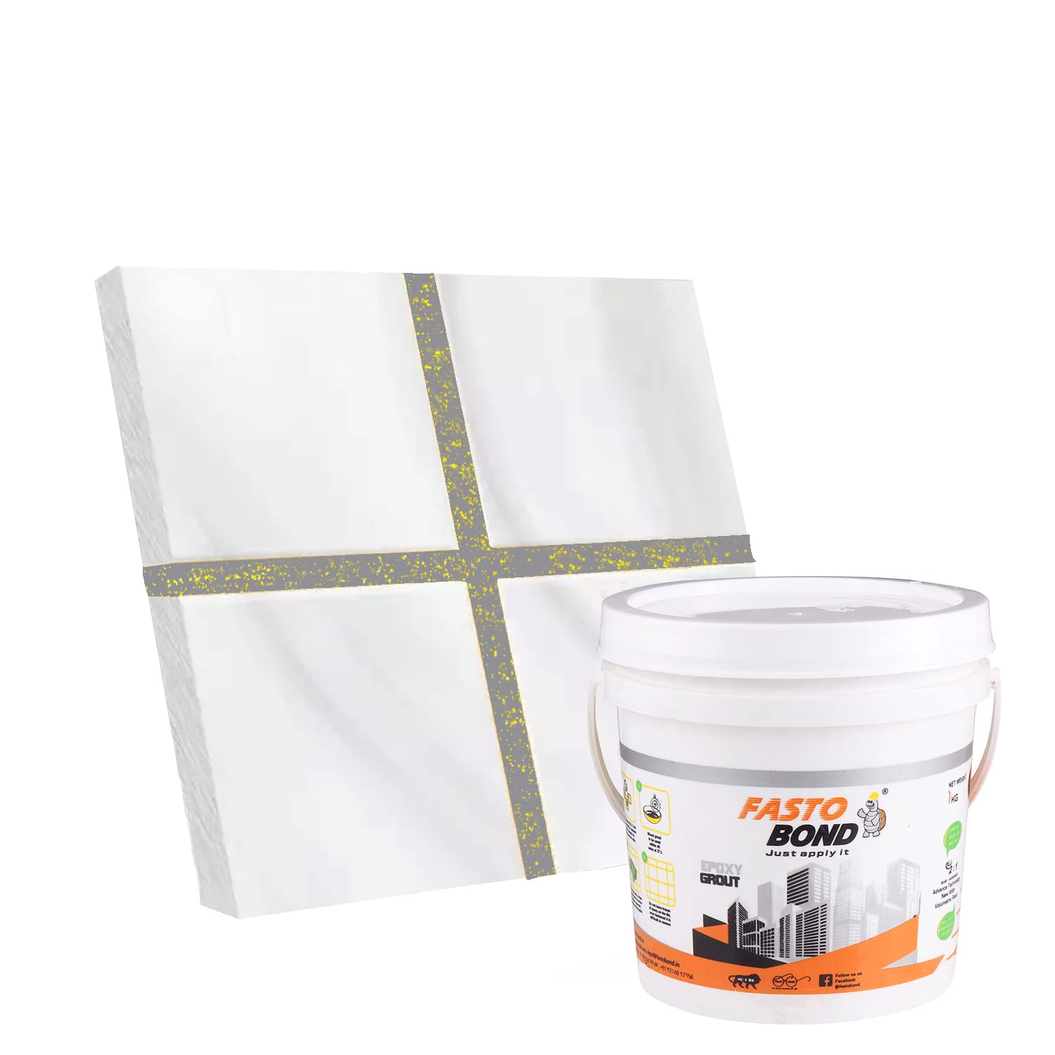 FASTO BOND Resin Epoxy Grout - 1 Kg-3 Kg & 5 Kg - Goldan_ Glitter-Sparkle Colors Tile Grout_Fastobond | 3 Components Only | Premixed Glitter For Uniform Finish (1 Kg, Stone Gray Golden), 1 Bucket