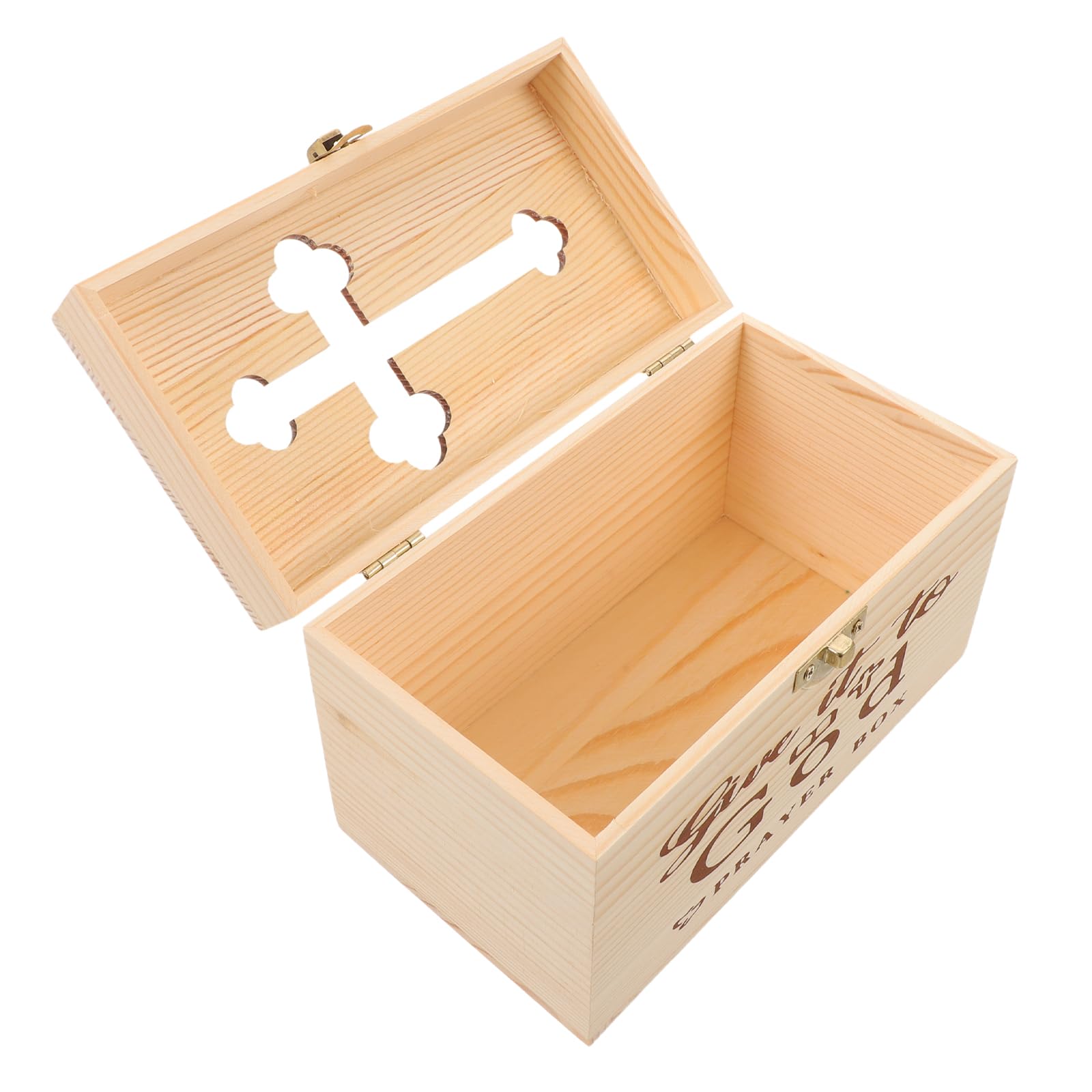 Wooden Prayer Box with Cross Cutout Pine Wood Scripture Decoration Lockable Christian Prayer Card Holder Suitable for First Communion and Thanksgiving