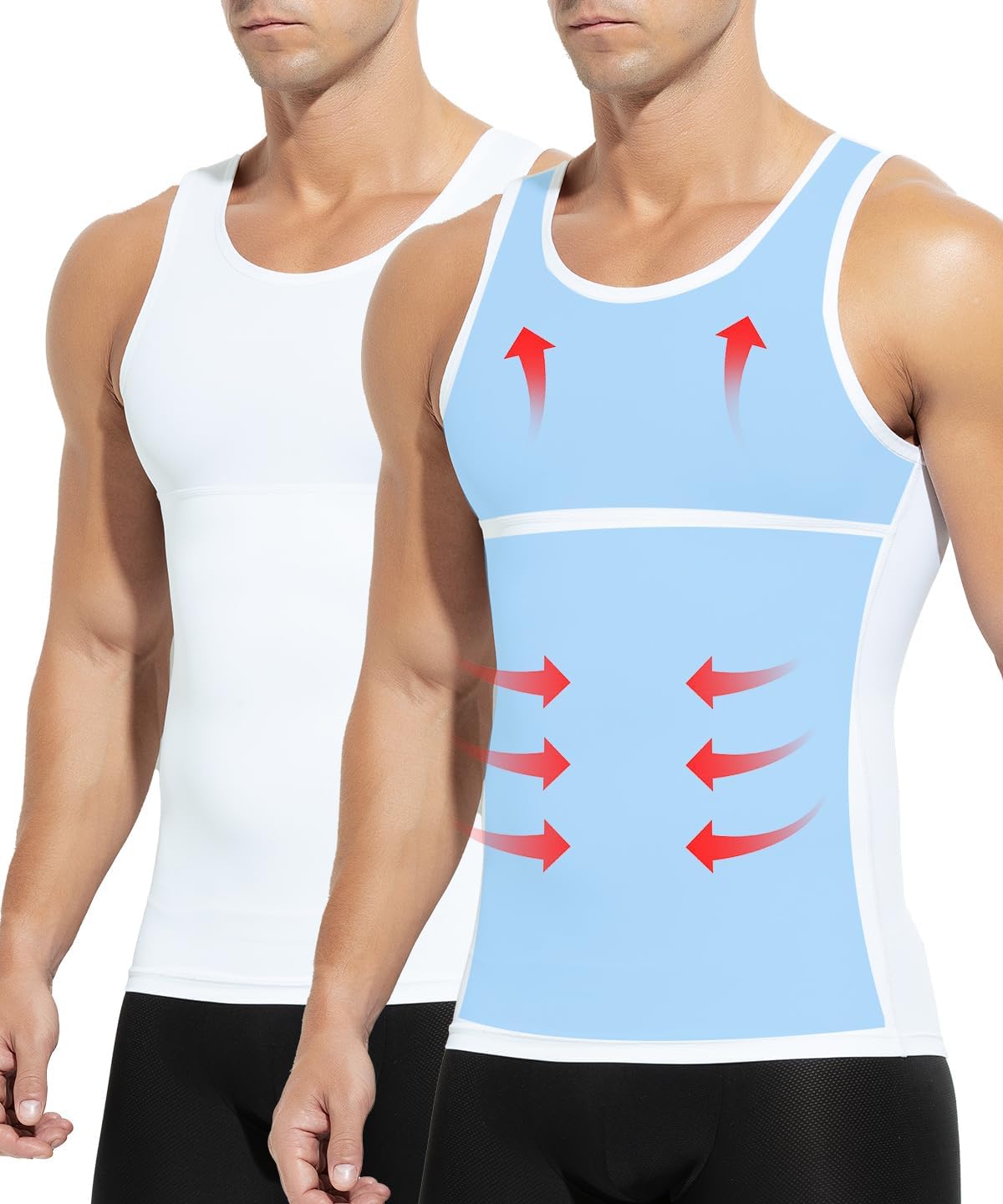Arjen Kroos Men's Gynecomastia Tummy Control Shapewear Compression Tank Top 2 Pack Seamless Silky Slimming Undershirts