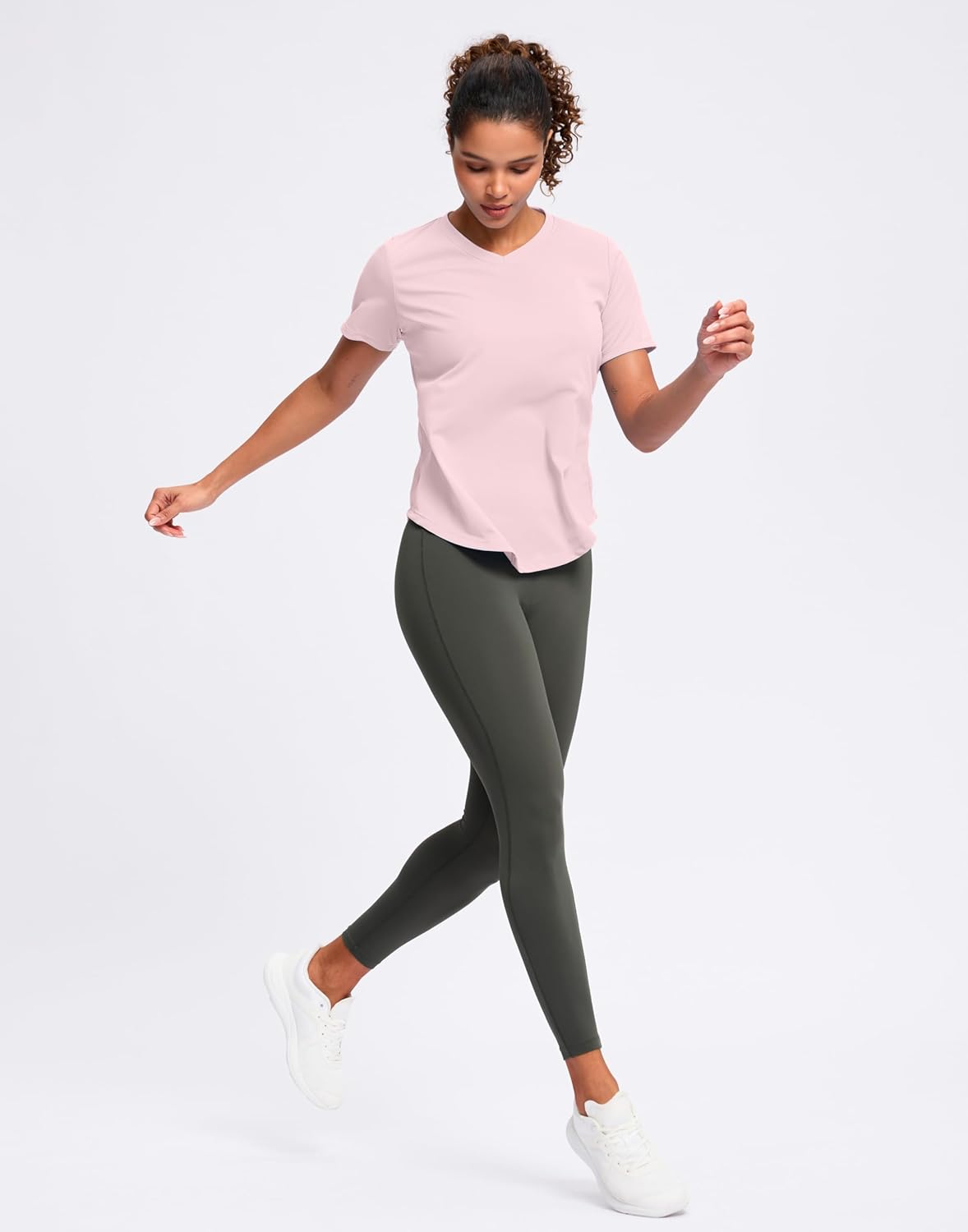 Womens Workout Tops V-Neck Short Sleeve UPF 50+ Sun Shirt Moisture Wicking Quick Dry Top for Gym, Running, Athletic - Image 7