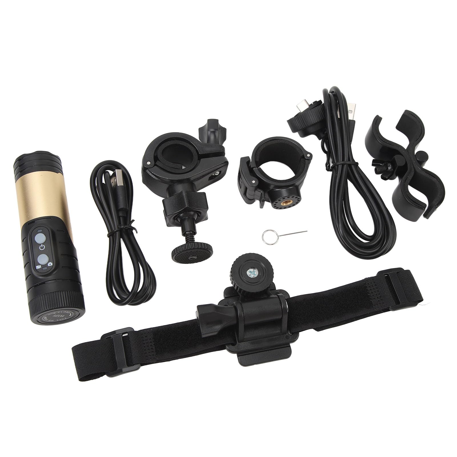 Kamera na Kasku, Wodoodporna IP66, 120, Szeroki stopień, Typ C, 12 MP, Wodoodporna Kamera Rowerowa Stop Aluminium do Roweru (GOLD)