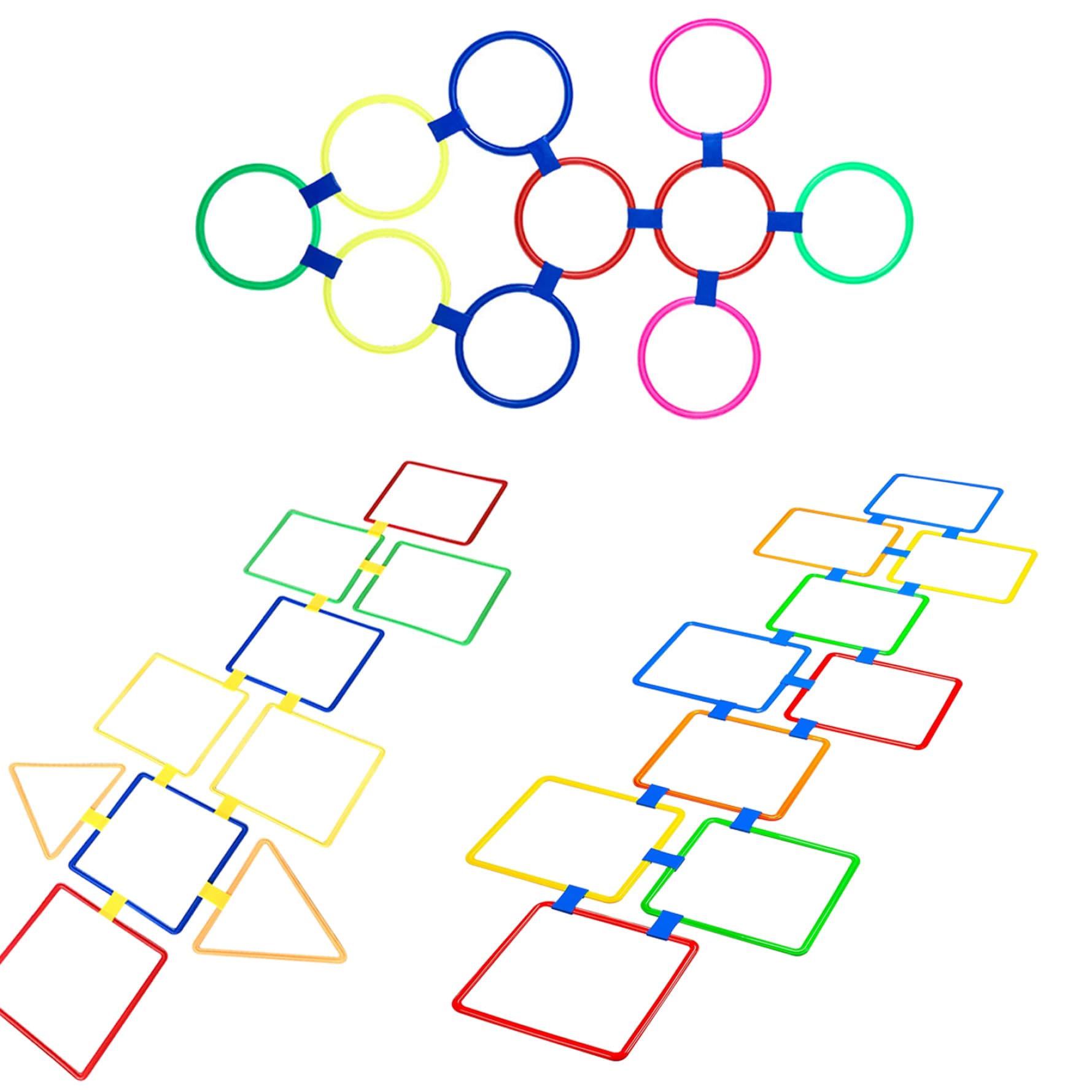 Jorzer Juego de Rayuela, 10 Piezas de Aros Cuadrados de rayuela de 15 Pulgadas, Aros de Agilidad Multicolores, Pista de obstáculos, Juego Divertido para niños, Equipo de al Aire Libre