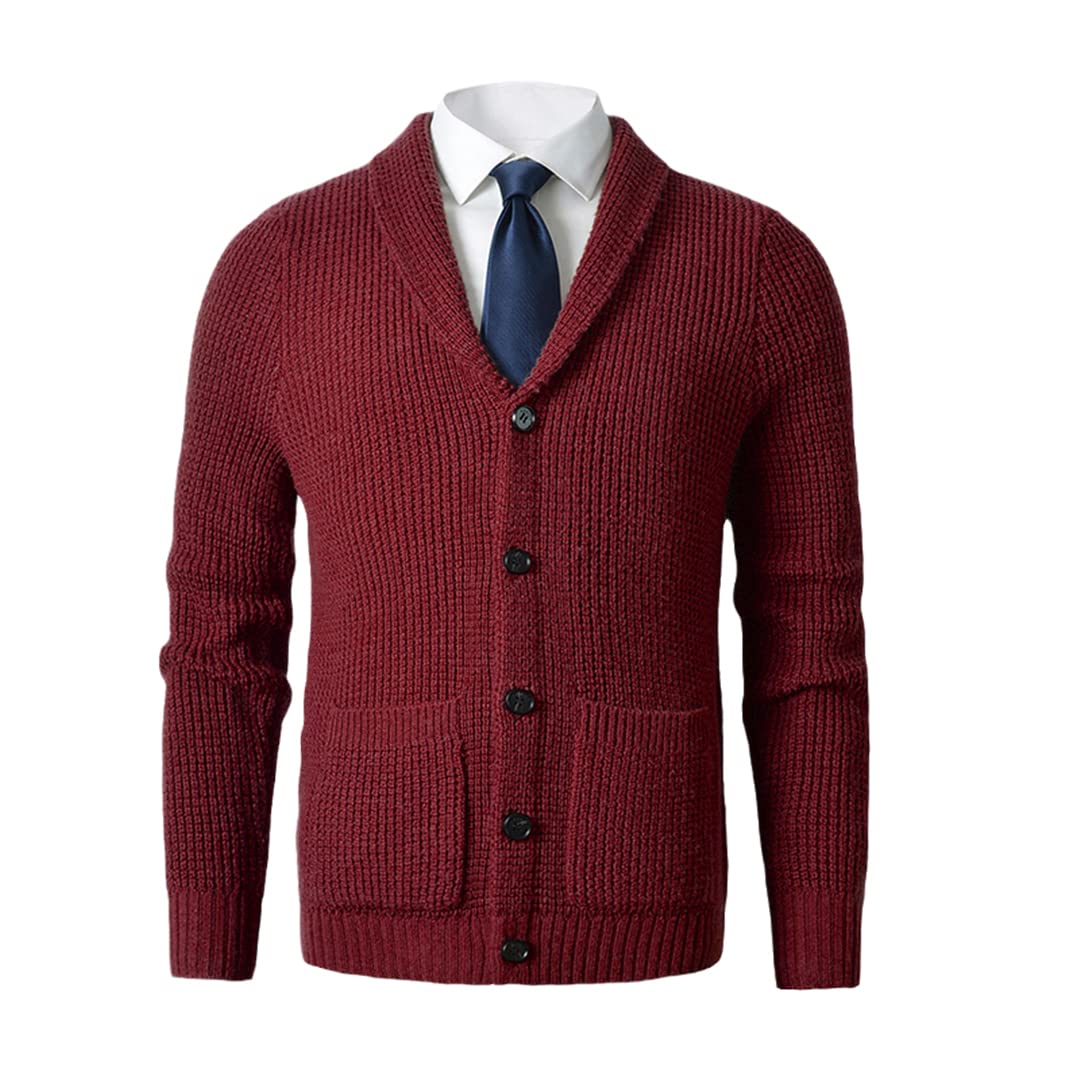Vogrtcc Men Cardigan Sweater Wool Sweater with Buttons Knitted Slim Fit with Pocket Coat Sweater
