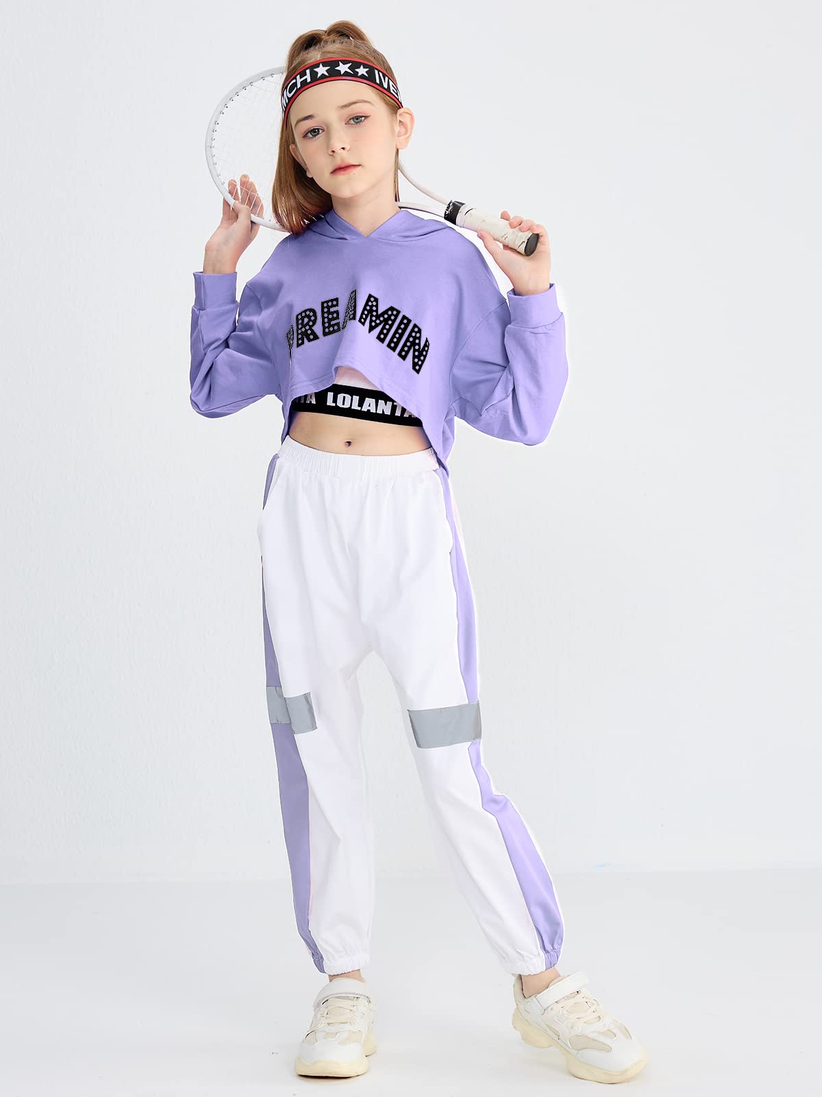 LOLANTA Completi hip hop per bambini in 3 pezzi, tuta da ragazza, felpa con cappuccio, canotta, pantaloni jogger