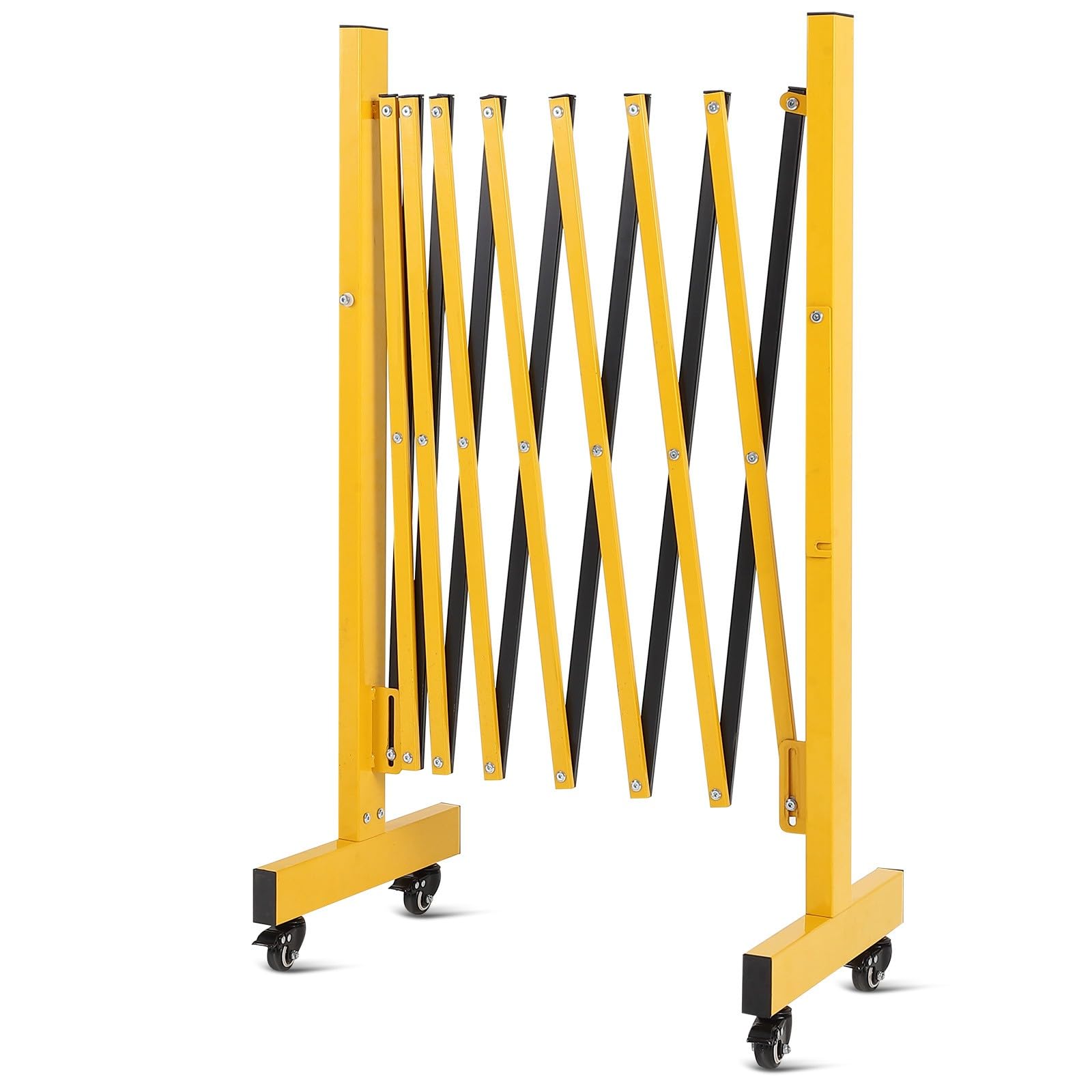 Acekool Barrière de sécurité extensible en métal pour contrôle d’accès et circulation - Pliante rétractable sur roulettes (6 roues) - Haute visibilité jaune/noir - 16 ft, modèle angle | 6 roues |