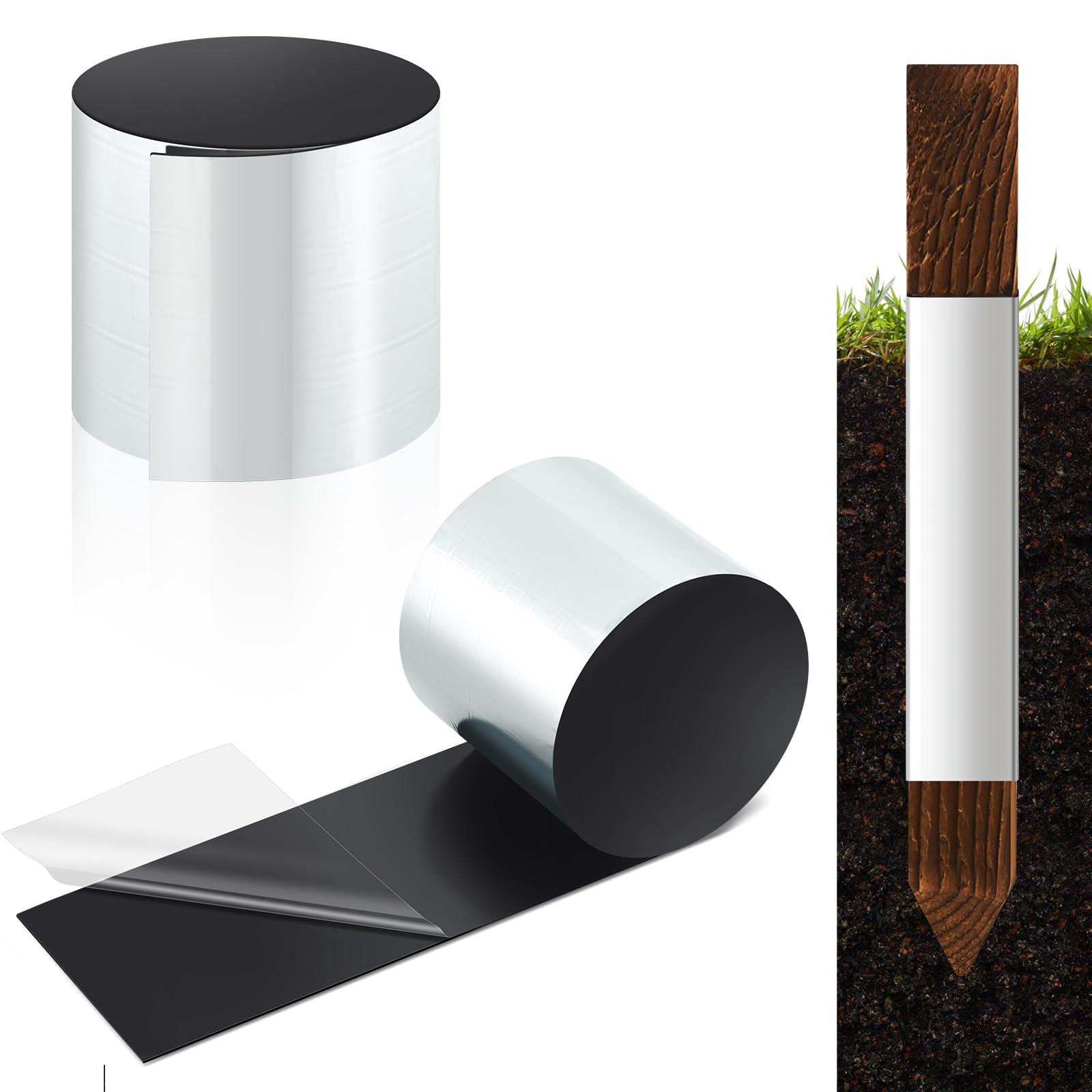 Photo 1 of 32.8 ft Post Protector Roll Can Be Cut into 22 Pcs 4x4 Post Sleeve or 15 Pcs 6x6 Pole Wrap Wood Roll Asphalt Fence Waterproof Fence Protector 5.9 Inch
