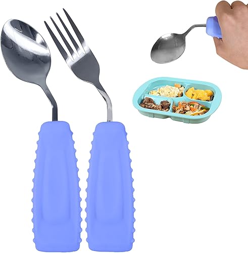 Utensilios adaptativos, utensilios de peso para pacientes con temblores y Parkinson, juego de utensilios de cuchara y tenedor para ancianos (mano