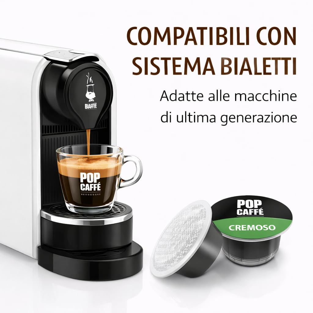 POP CAFFÈ 96 Capsule Compatibili Bialetti – Miscela Cremoso Intenso e Vellutato – Crema Densa e Persistente – Compatibili con Macchine Bialetti di Ultima Generazione