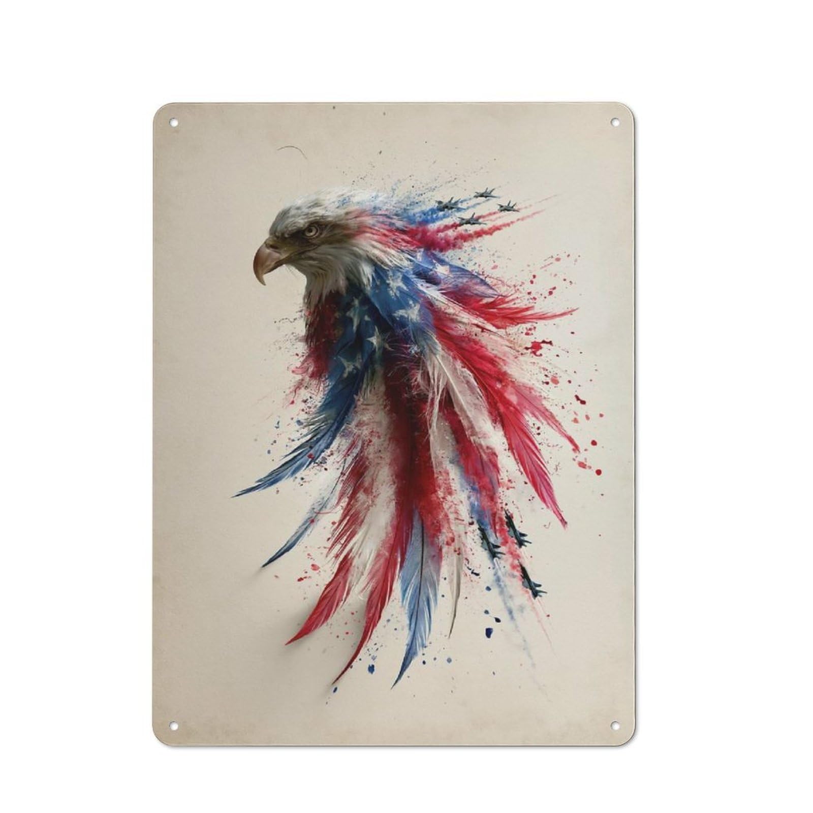 Eagle with American Flag Feathers Rustic Metal Wall Sign 40x30cm for Workshop Wall, Suited to Makers And DIY Enthusiasts