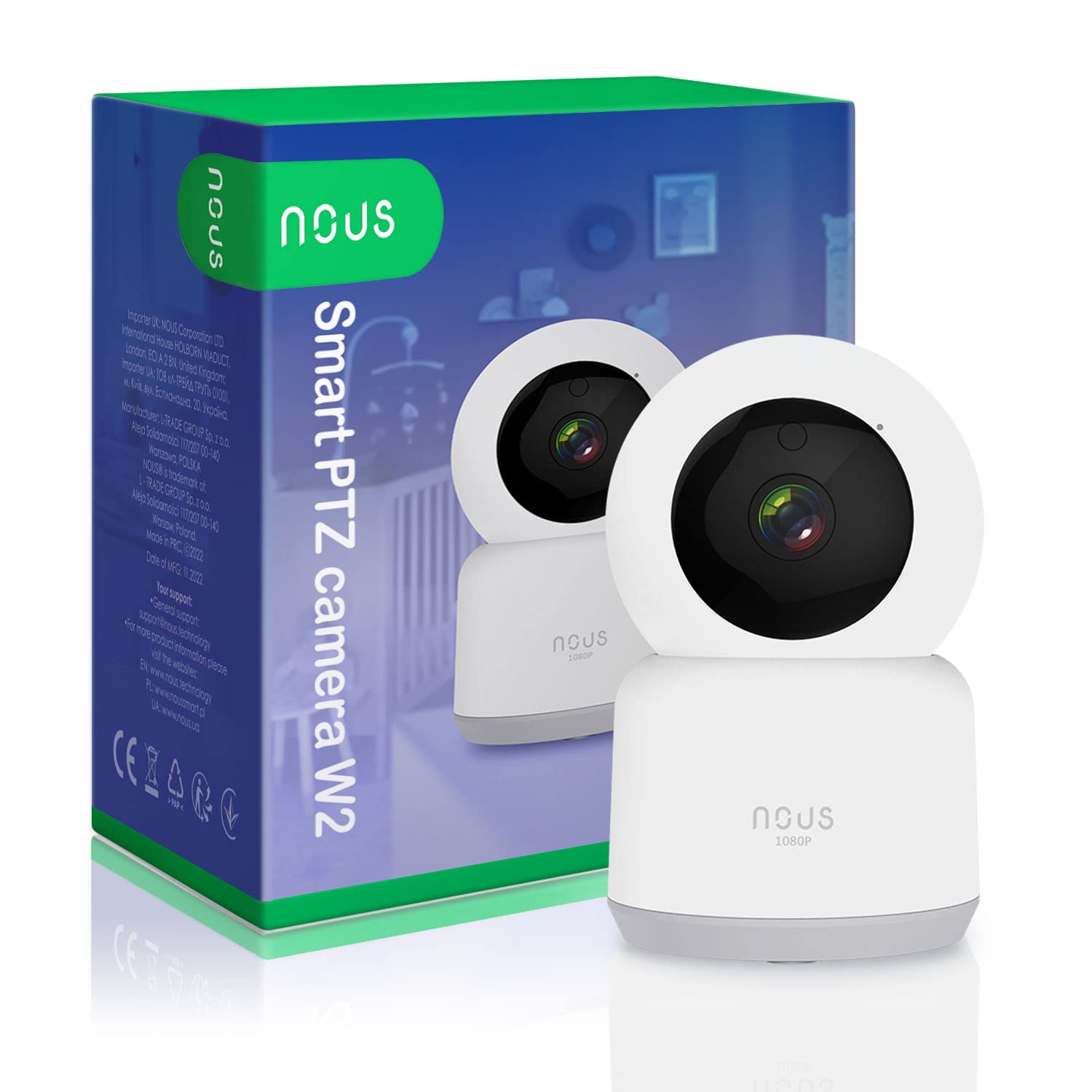 Caméra WiFi Nous W2, caméra de Surveillance intérieure Wi-FI, caméra pour Chien, caméra pour bébé, caméra de sécurité intérieure pour Animaux, Tuya Smart Life, Seulement 2,4 GHz