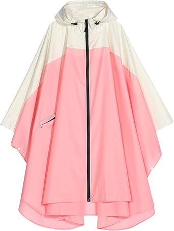 Stylish Womens Hooded Rain Poncho Waterproof Raincoat Jacket Lightweight Reusable Poncho for Cycling