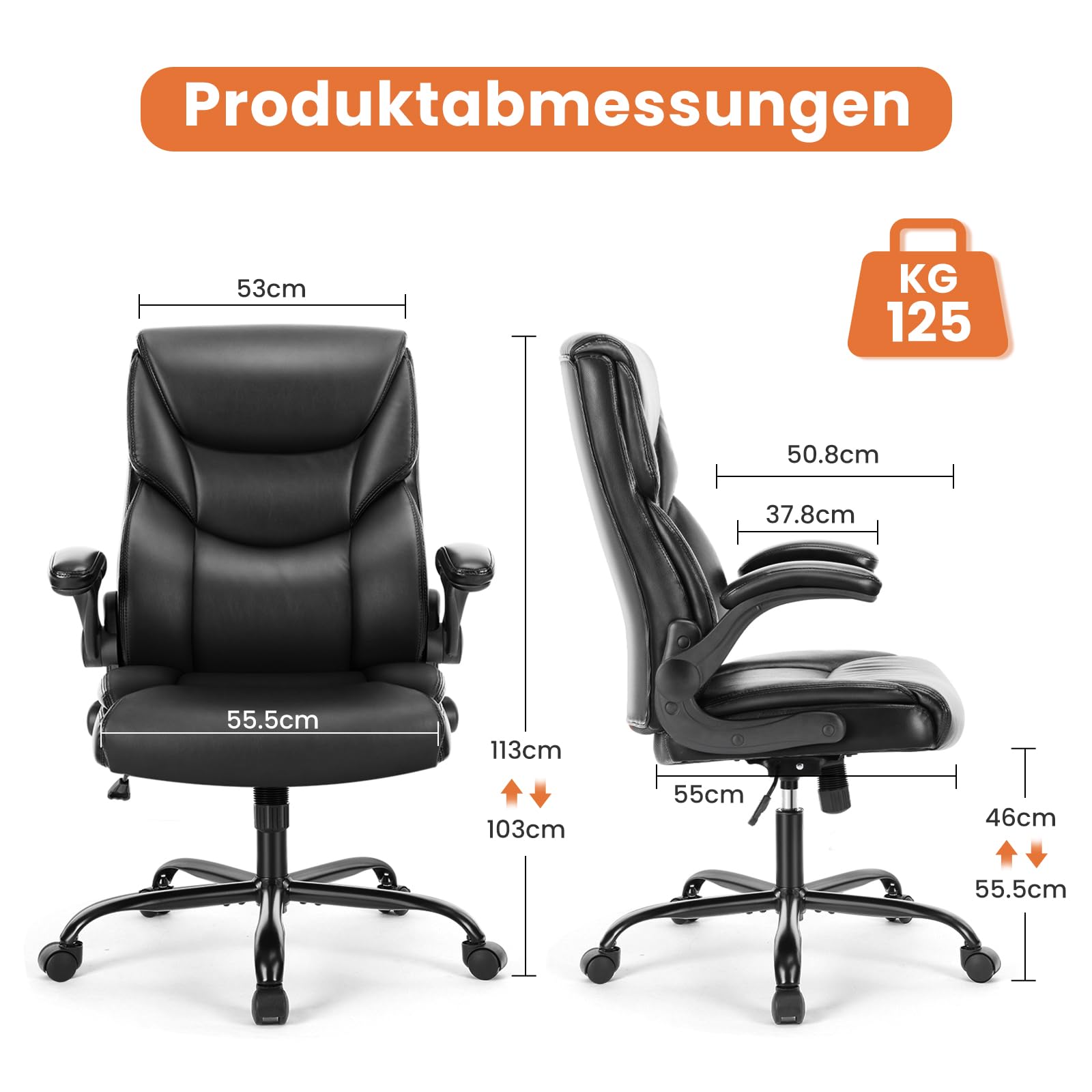 Sweetcrispy Ergonomischer Büroschreibtisch Computer Spielstuhl Sedia da Tavolo con Schienale Alto, con braccioli ribaltabili, Metallo, Nero, 1 Set