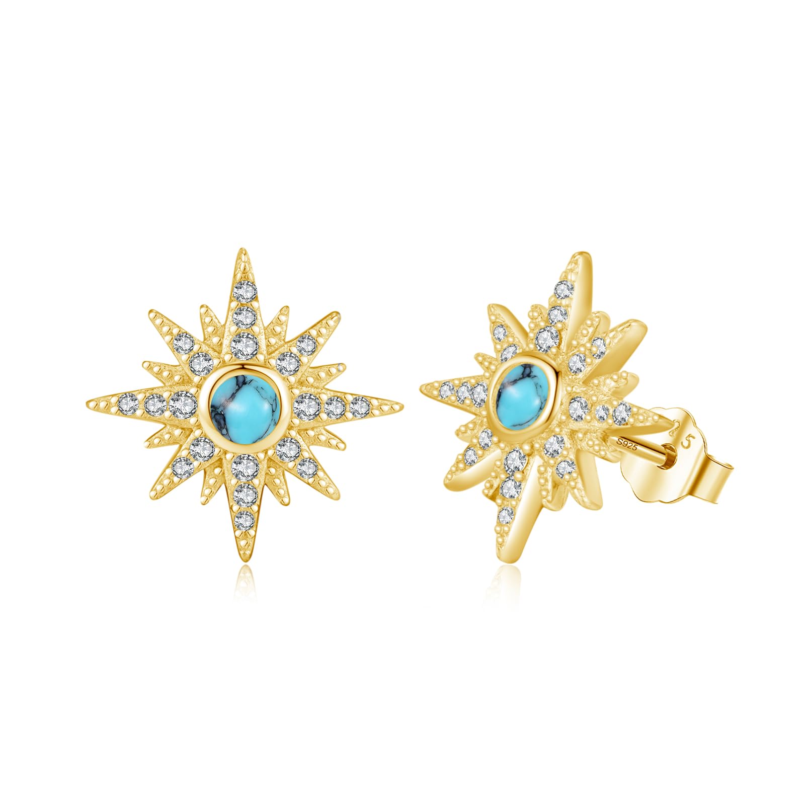 REDSUN Orecchini a forma di stella in oro con turchese per figlia, orecchini in argento 925, regalo per ragazze e donne, compleanno, Natale, San Valentino