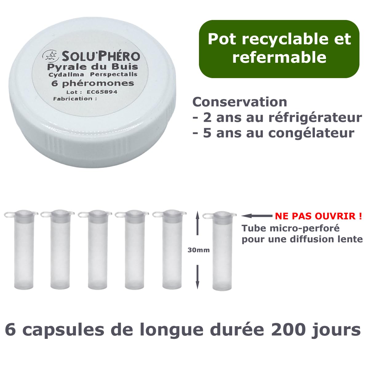 SOLUPHERO - 6 Phéromones Longues durées pour la pyrale du buis - 6 x 200 Jours