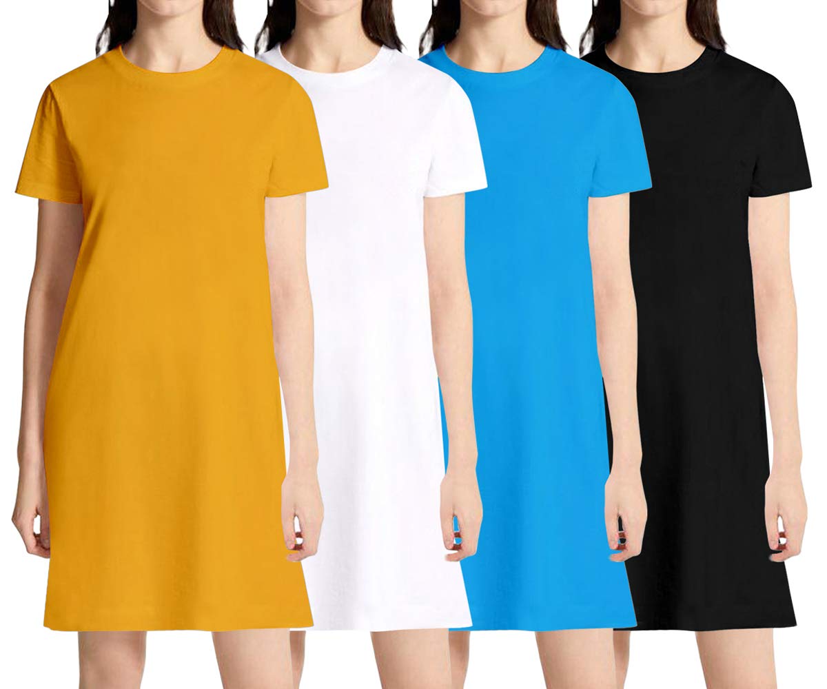 Womens Plain Knee Length Cotton Round Neck Half Sleeves Combo Pack of 3 Multicolour Tshirts. Knee Long, Three Fourth Tees and Tshirts-picture-44