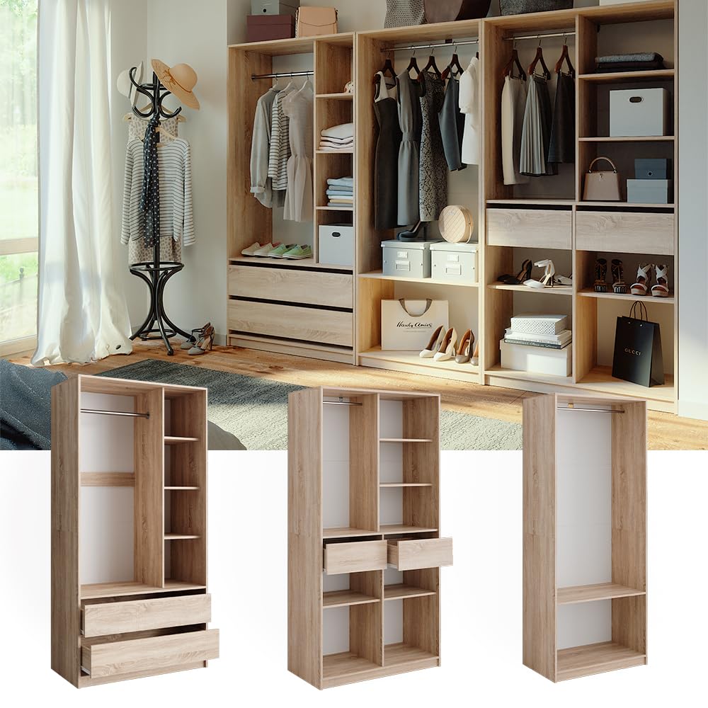 Vicco Armario Elmo, Sonoma, 280 x 200 cm Lote de 3, para un Almacenamiento Flexible de Todo Tipo de Prendas de Vestir