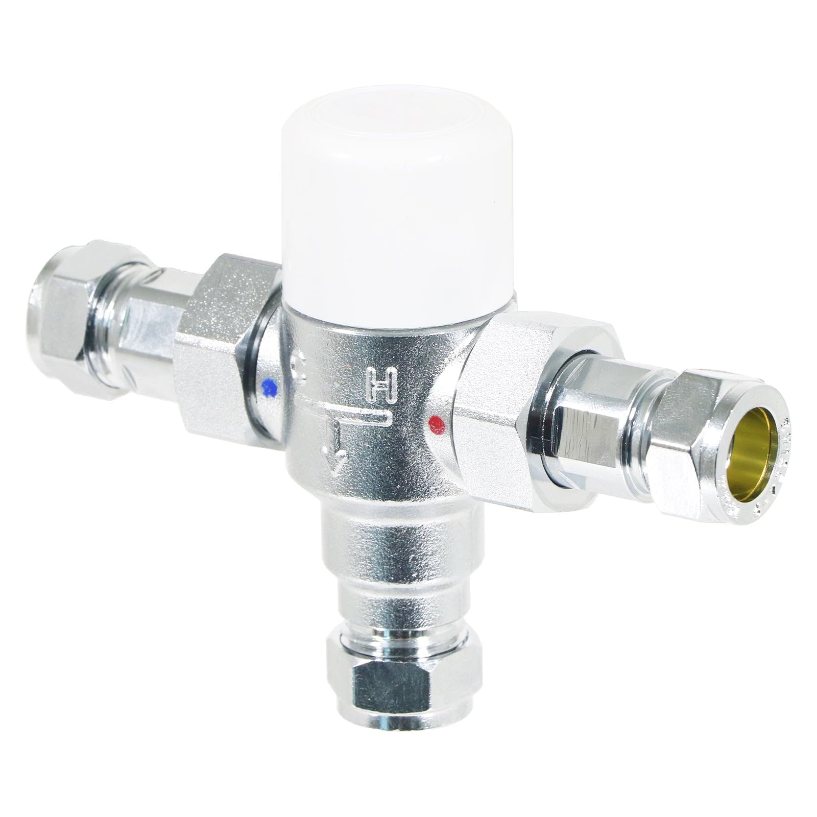 SPARES2GO 15mm TMV Thermostatic Mixing Valve Water Supply Blending Compression Fitting Kit (Chrome Plated Brass)