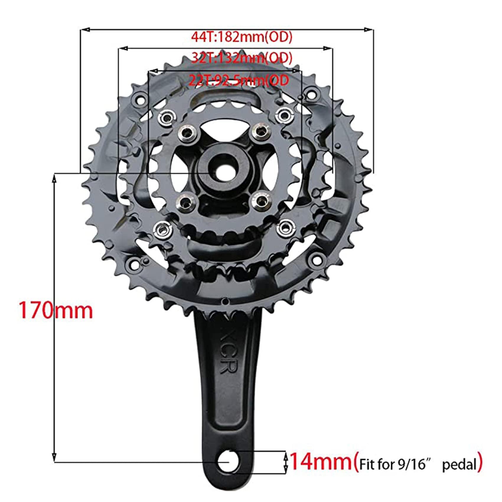 ENGWE MTB Juego de bielas para bicicleta de montaña de 27 velocidades, plato hueco integrado, piñón rojo