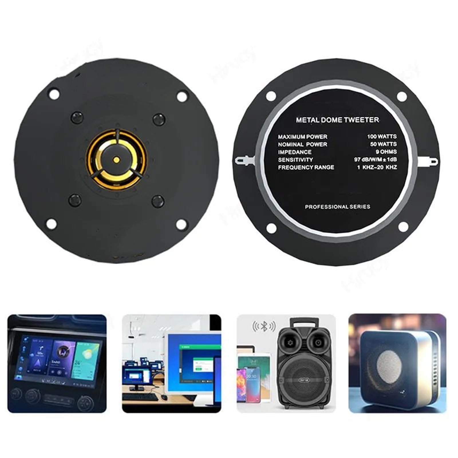 Tweeter per Auto 1 pz. Tweeter da 100 mm e 15 W, Driver per Altoparlanti Audio magnetici a 25 Core, Corsa Lunga, per Auto, Pezzo di Ricambio Fai da Te Tweeter Auto