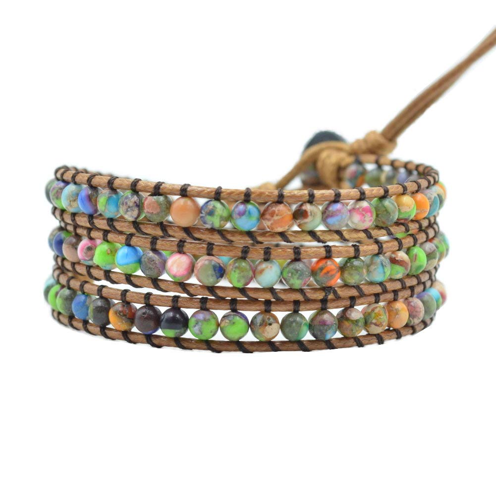 ZETSHIONFashion Handmade Imperial Jasper Stone Beads Statement 3 Wrap Bracelets Jewelry for Women Girls Nice Gifts