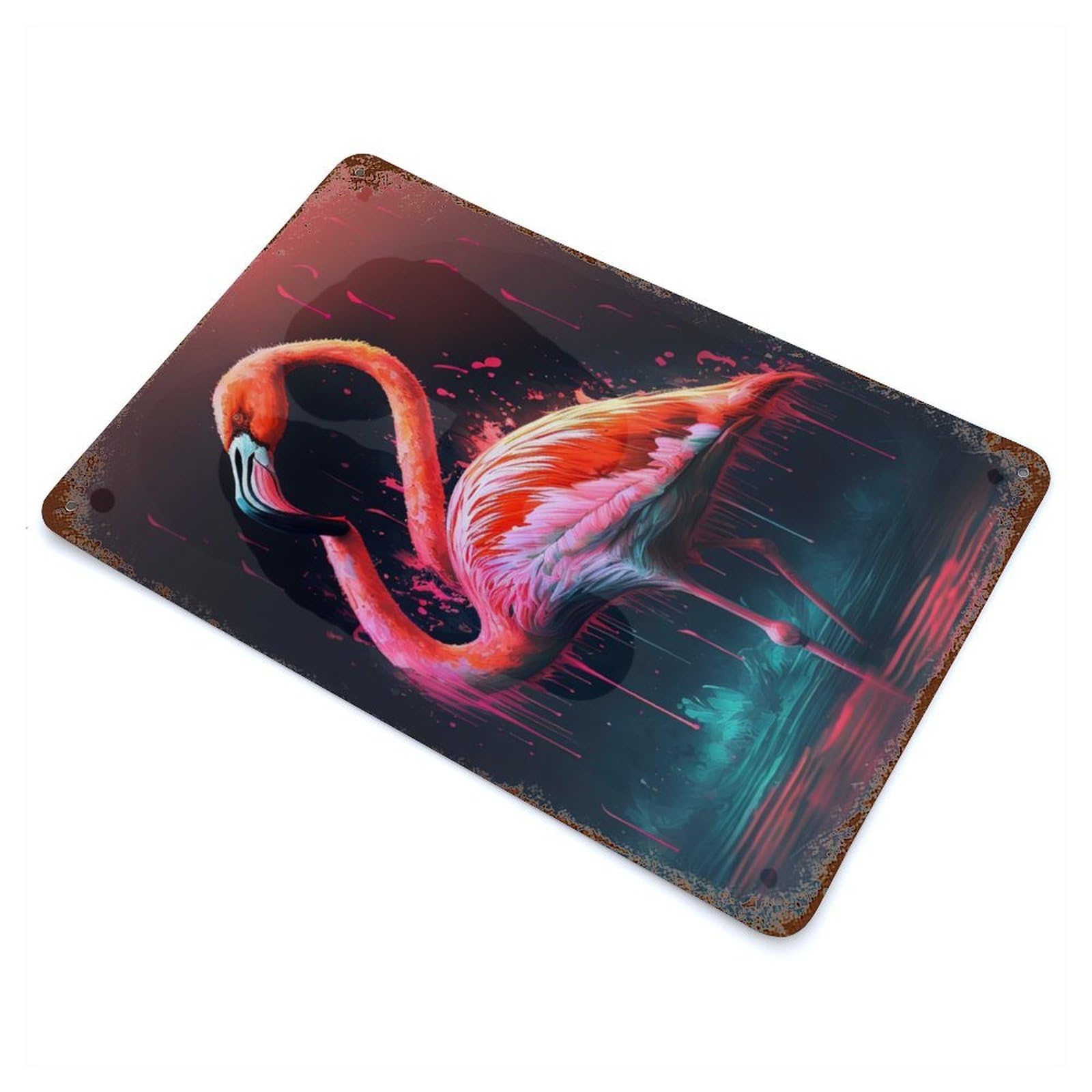 Flamingo Pink Beautiful Rust Effect Tin Sign 11.8"x7.9", Ideal for Farmhouse, Kitchen And Entryway Decor